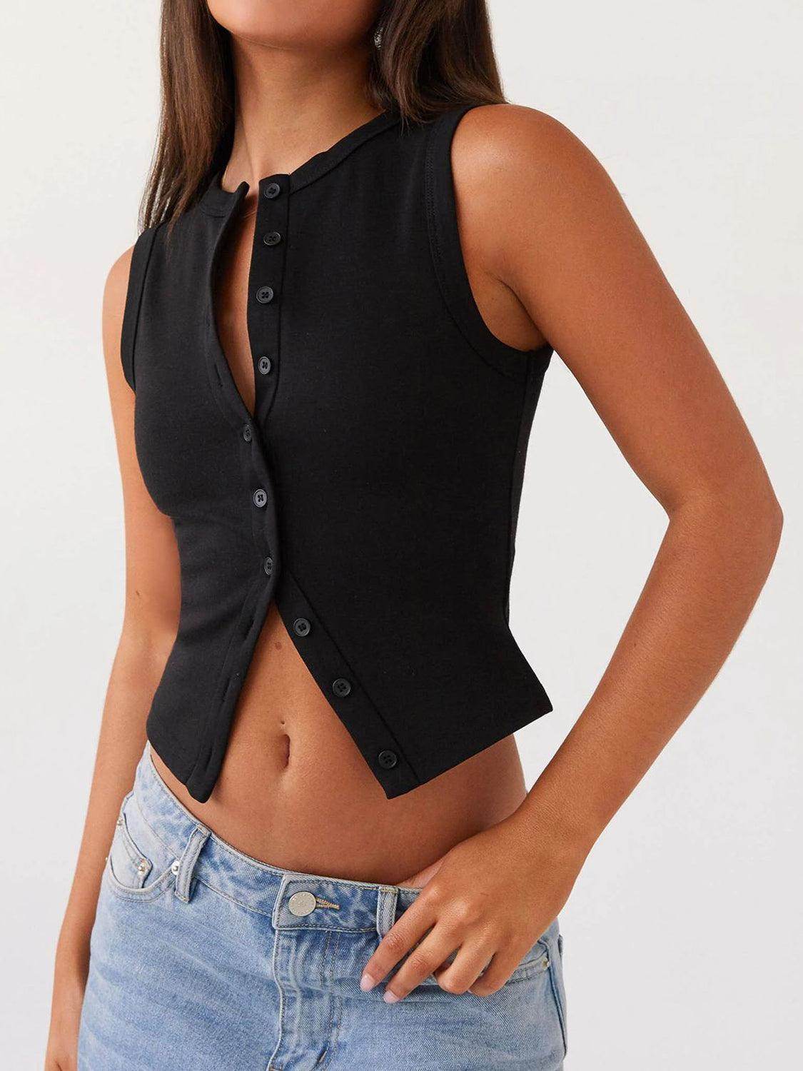 Lovelet Button Up Round Neck Tank for Stylish Comfort - Selvanelle