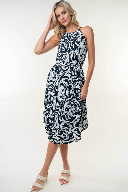 White Birch Tied Ruched Floral Sleeveless Knee Length Dress - Selvanelle