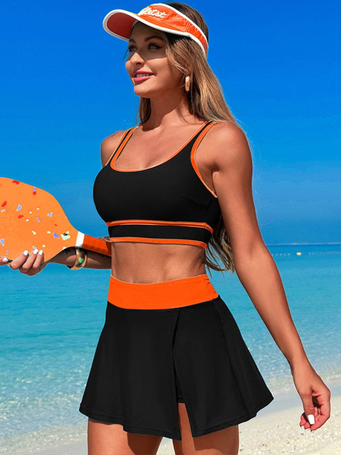 Scoop Neck Top and Skort Swim Set - Selvanelle