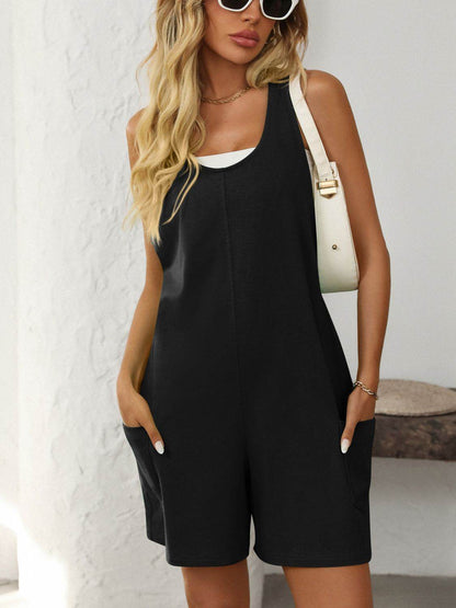 Mandy Pocketed Racerback Wide Strap Romper - Selvanelle