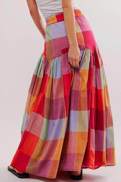 Color Block Elastic Waist Maxi Skirt for Women Fashion - Selvanelle