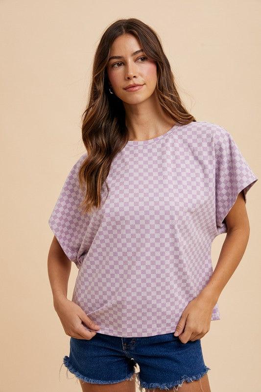 Annie Wear Checkered Round Neck Short Sleeve T-Shirt for Women