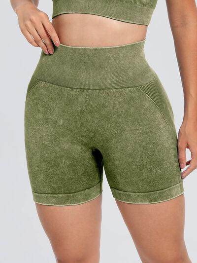 Washed High Waist Active Shorts for Ultimate Comfort - Selvanelle