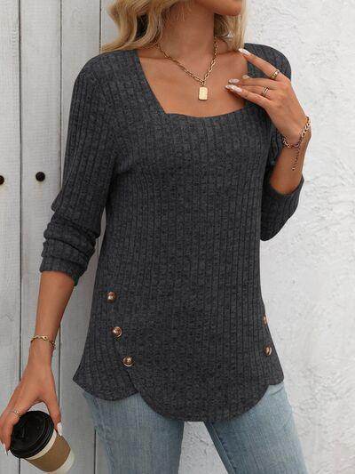 Mandy Square Neck Long Sleeve T-Shirt for Women Fashion - Selvanelle