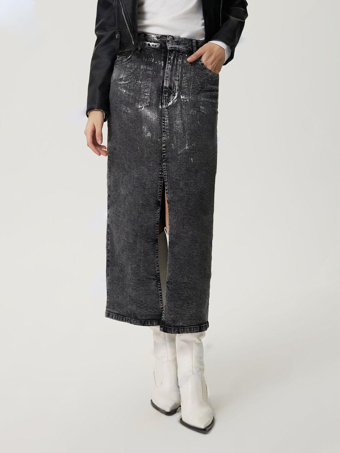 Slit Midi Denim Skirt with Pockets for Effortless Style