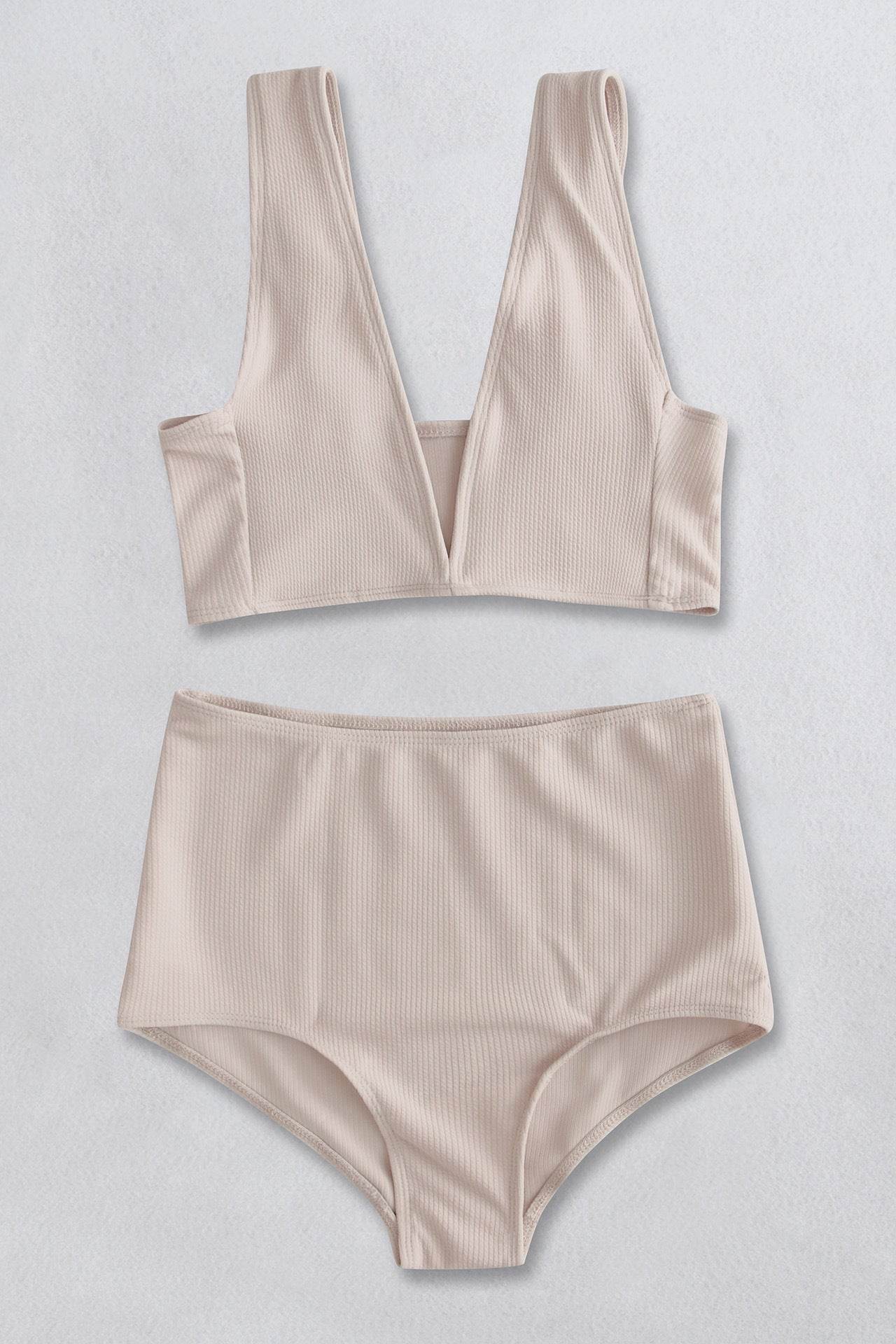 Ribbed V-Neck Bikini Set - Selvanelle