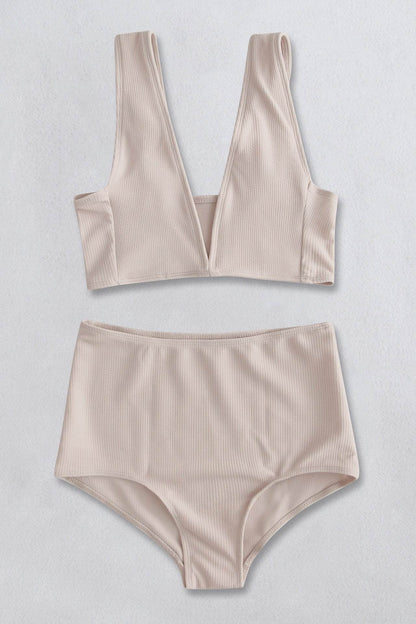 Ribbed V-Neck Bikini Set - Selvanelle