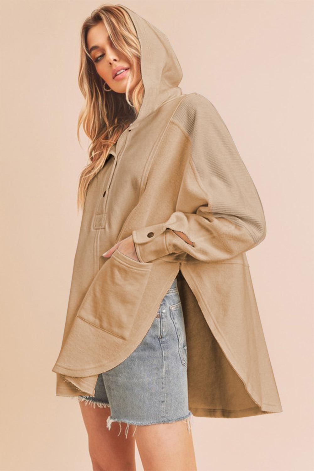 Aemi+Co Slit Half Snap Oversize Hoodie for Casual Style