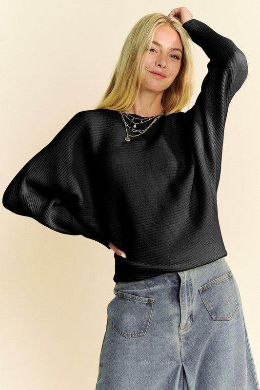 Davi & Dani Round Neck Batwing Sleeve Sweater for Women - Selvanelle