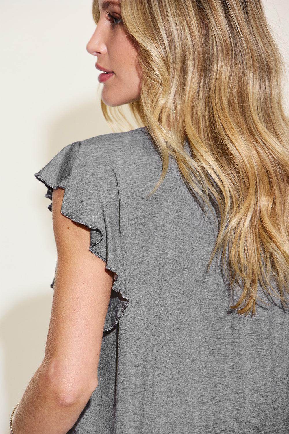 Basic Bae Full Size Bamboo Notched Ruffled T-Shirt - Selvanelle