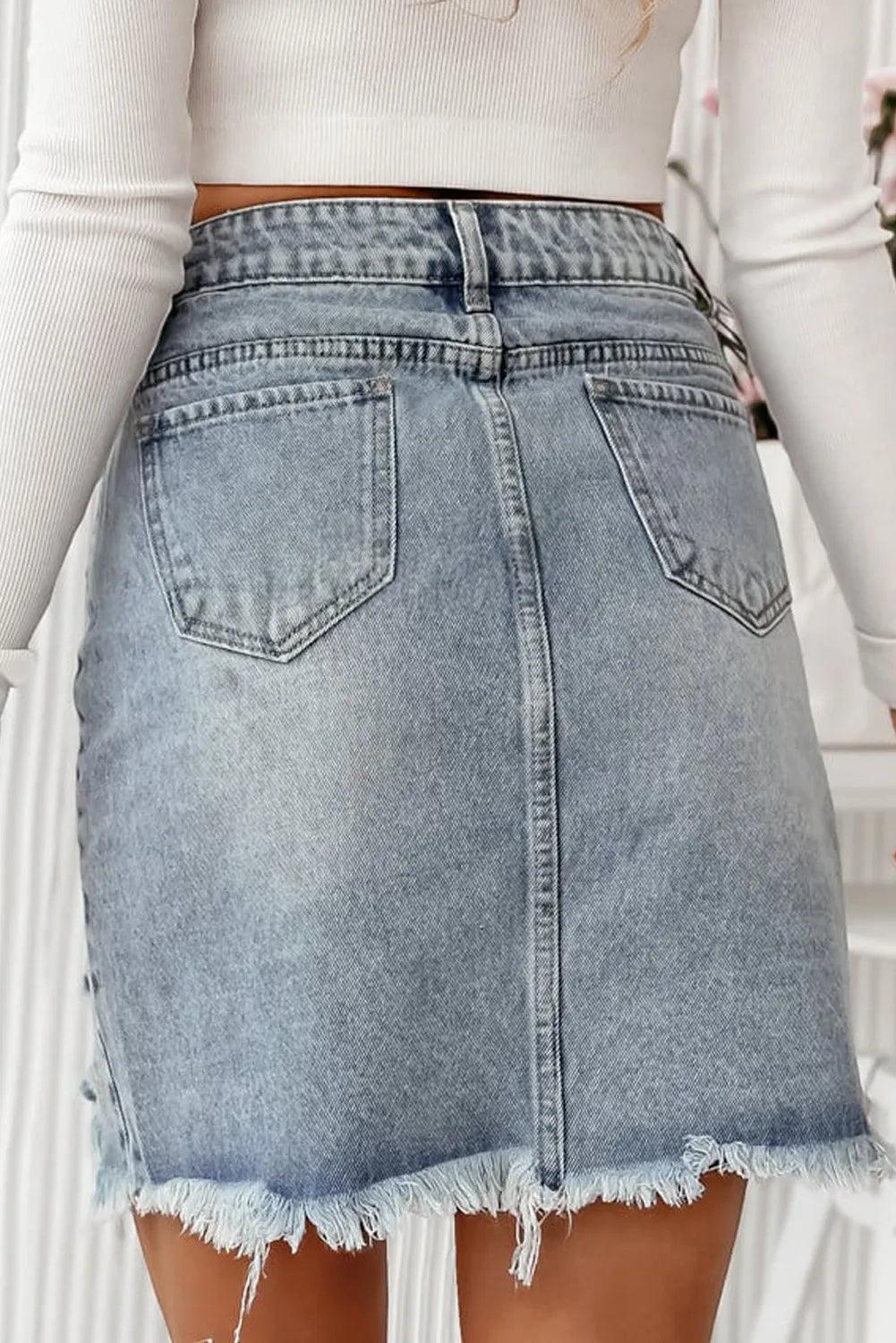 Distressed Raw Hem Heart Mini Denim Skirt for Women