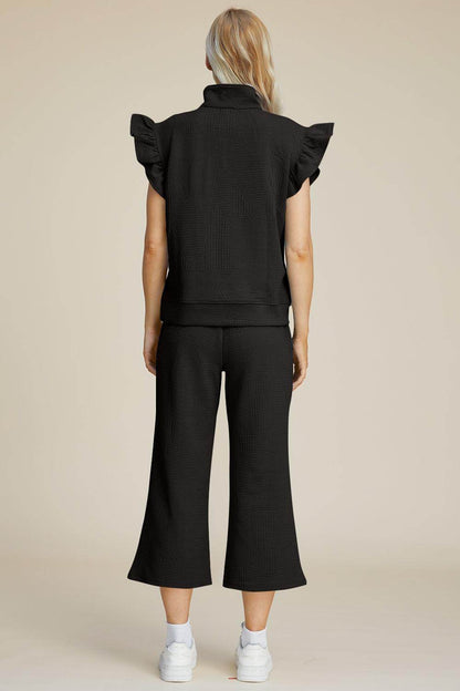Double Take Full Size Texture Ruffle Top and Pants Set - Selvanelle