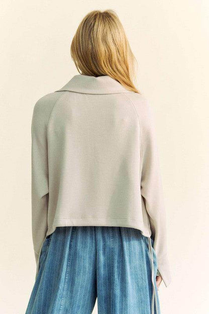 Davi & Dani Drawstring Hem Half Zip Raglan Sleeve Sweatshirt - Selvanelle