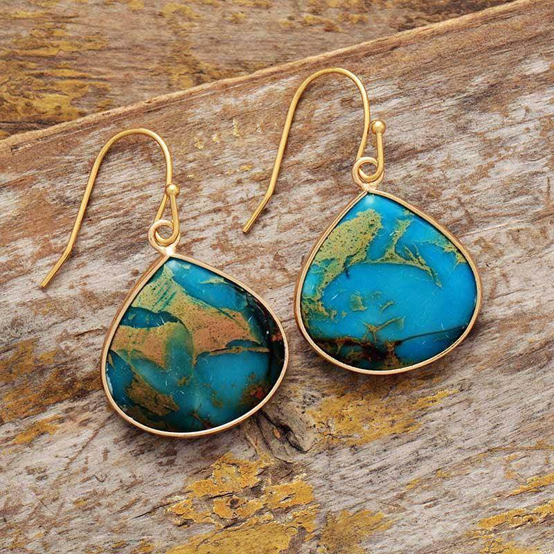 18K Gold-Plated Natural Stone Earrings for Elegant Style - Selvanelle