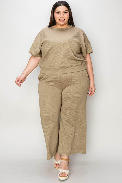 Double Take Full Size Texture Top and Pants Set for Women - Selvanelle