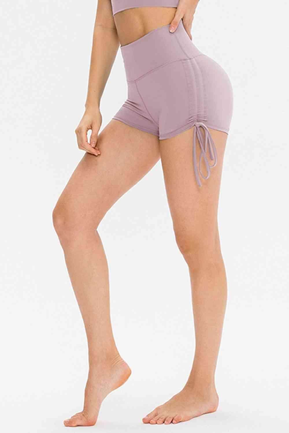 Drawstring Wide Waistband Side Tie Sports Shorts for Women - Selvanelle