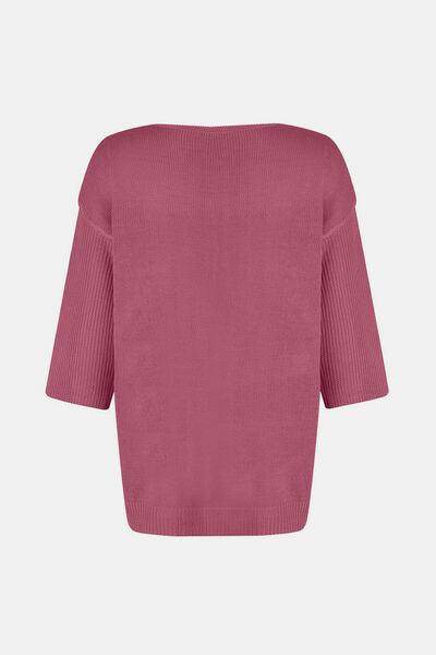 V-Neck Three-Quarter Sleeve Knit Top for Women Fashion - Selvanelle