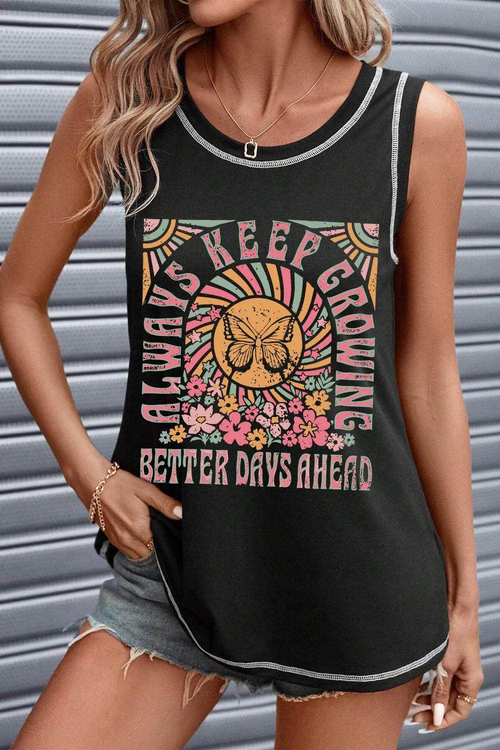 Graphic Round Neck Tank Top for Women - Comfortable Fit - Selvanelle