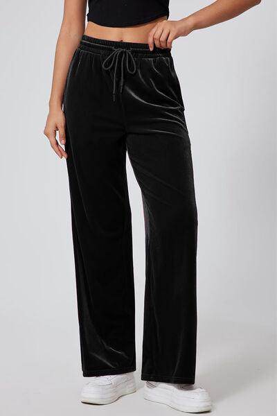 Drawstring Elastic Waist Straight Leg Pants for Women - Selvanelle