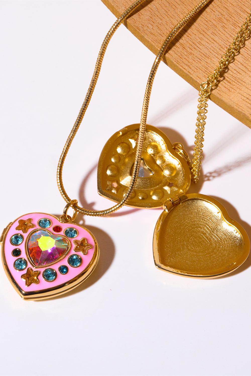 Rhinestone Decor Heart Box Pendant Necklace for Women - Selvanelle