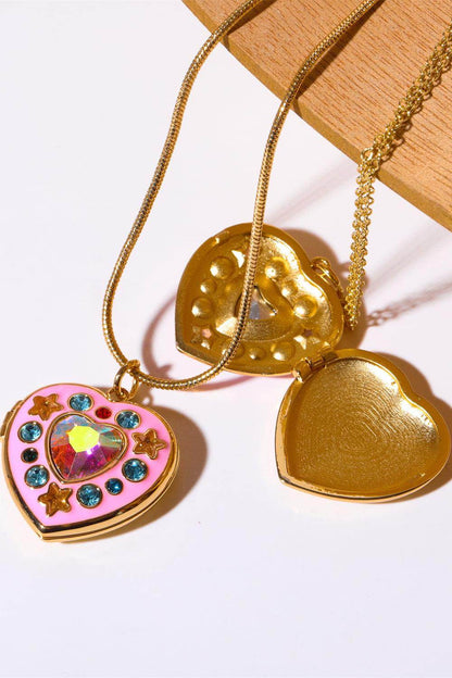 Rhinestone Decor Heart Box Pendant Necklace for Women - Selvanelle