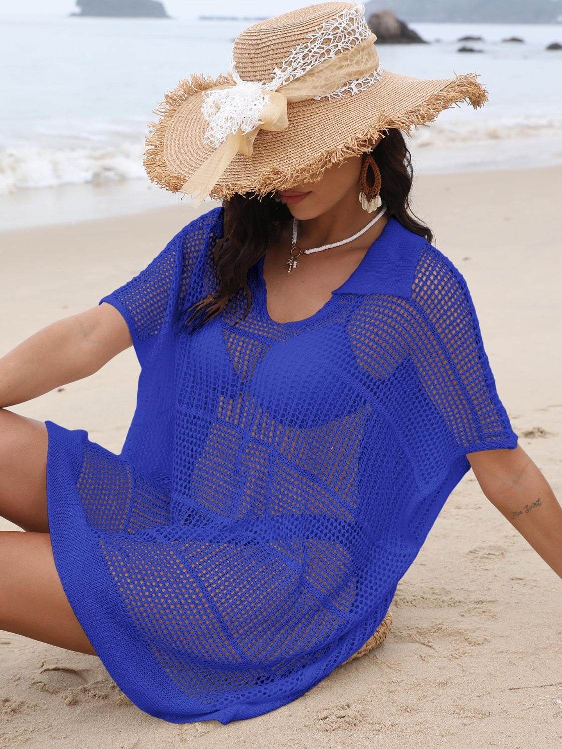 Hollow Out Collared Neck Cover-Up - Selvanelle