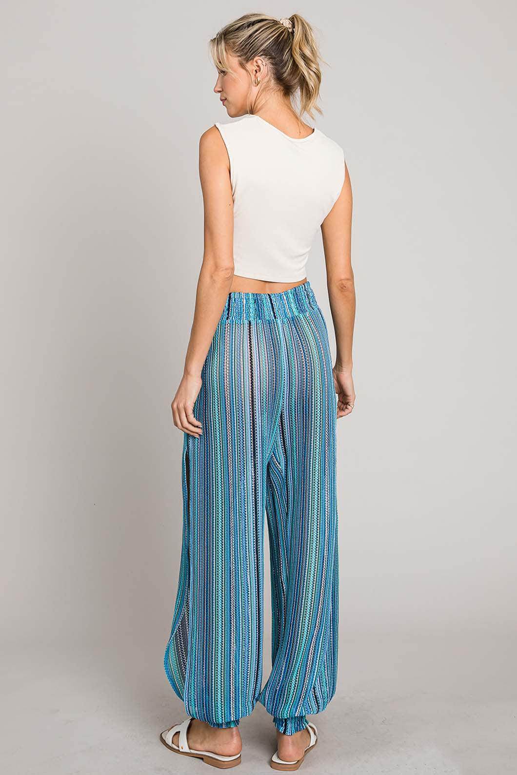 Cotton Bleu by Nu Label Striped Smocked Cover Up Pants - Selvanelle