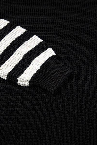 Striped & Checkered Turtleneck Dropped Shoulder Sweater - Selvanelle