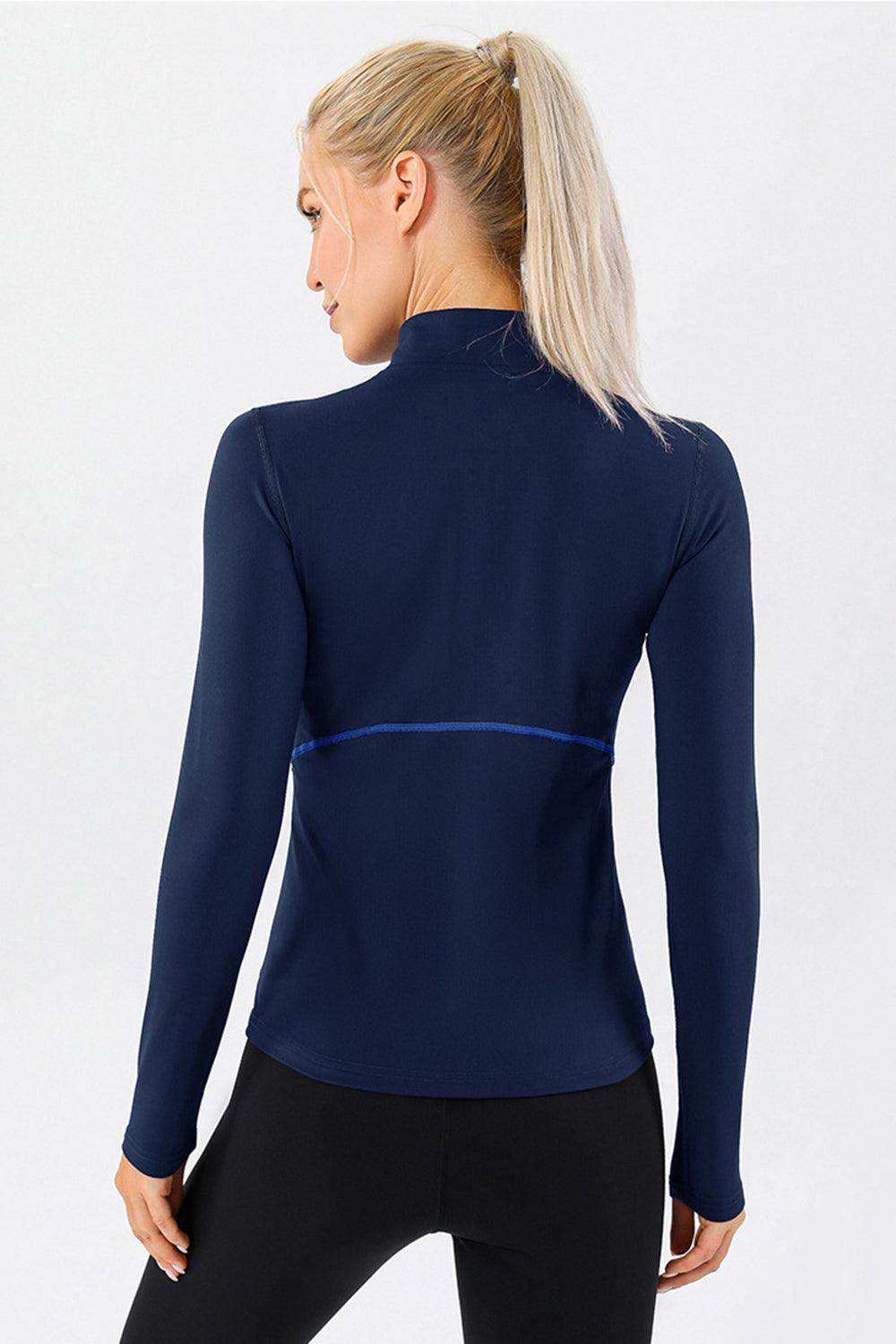 Mock Neck Quarter Zip Active T-Shirt for Women Sports - Selvanelle