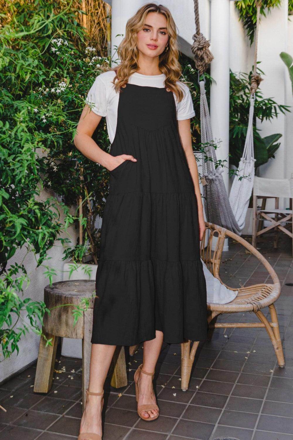 ODDI Full Size Sleeveless Tiered Midi Dress for Women - Selvanelle