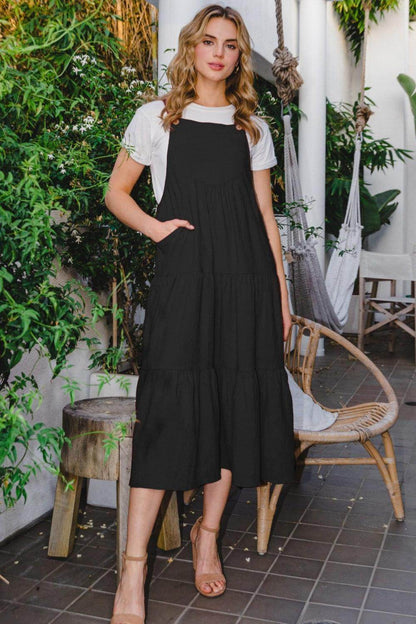 ODDI Full Size Sleeveless Tiered Midi Dress for Women - Selvanelle