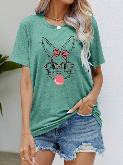 Easter Bunny Graphic Round Neck T-Shirt - Selvanelle