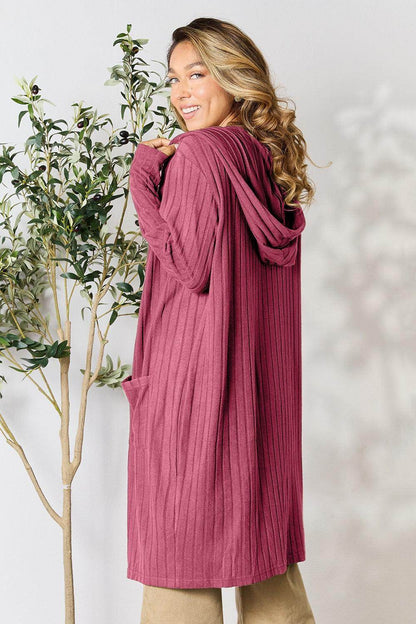 Basic Bae Full Size Hooded Sweater Cardigan for Women - Selvanelle