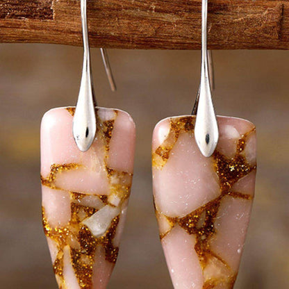 Natural Stone Geometric Shape Earrings in Platinum and Gold - Selvanelle