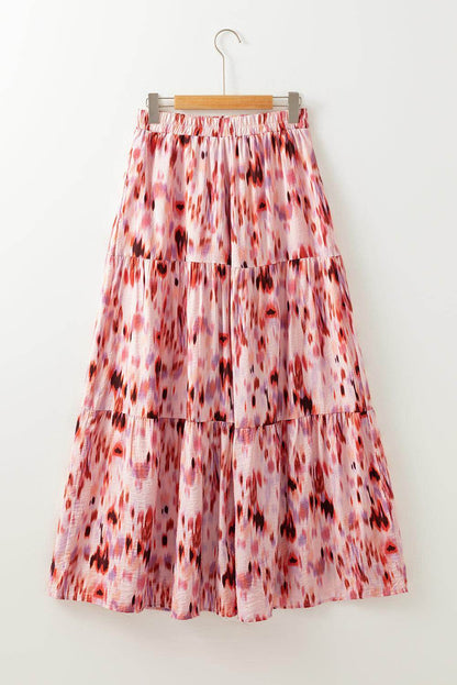 Tiered Printed Elastic Waist Skirt for Women in Various Sizes - Selvanelle