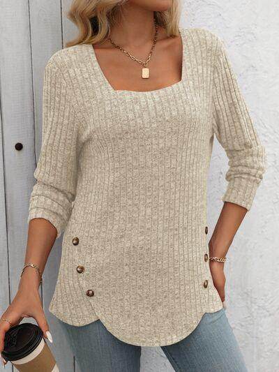 Mandy Square Neck Long Sleeve T-Shirt for Women Fashion - Selvanelle