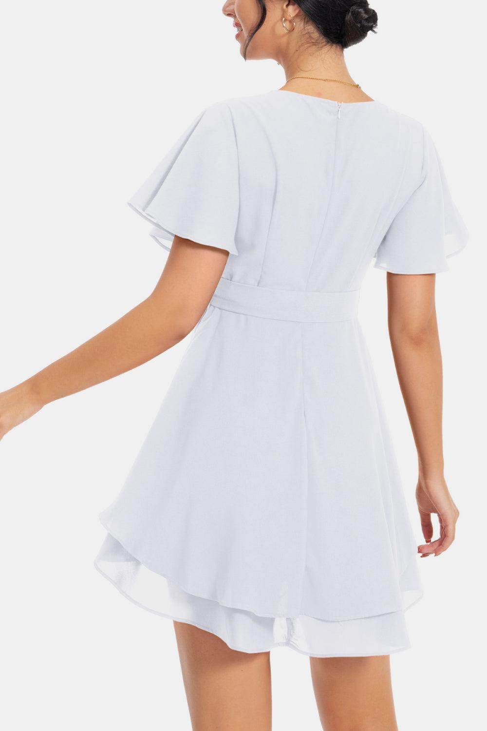Surplice Neck Flutter Sleeve Dress for Chic Summer Style - Selvanelle