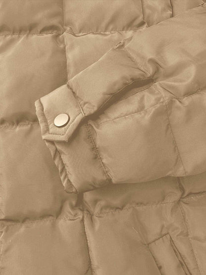 Pocketed Plaid Quilted Zip Up Winter Coat for Women - Selvanelle