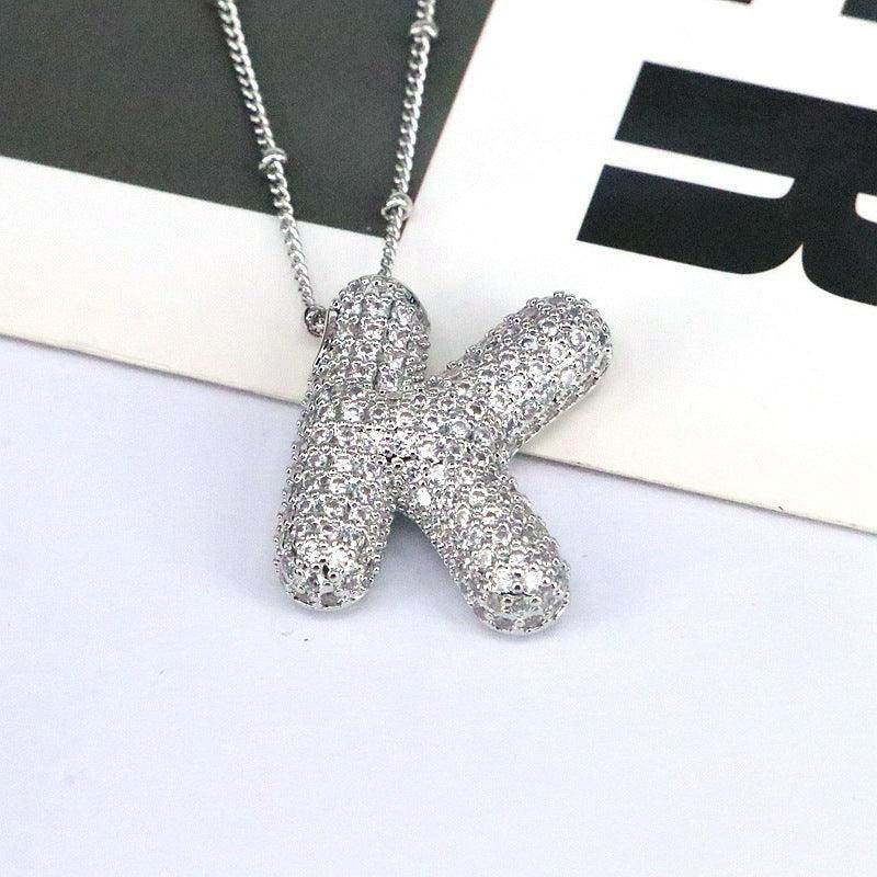 Copper Inlaid Zircon Letter Pendant Necklace for Women - Selvanelle