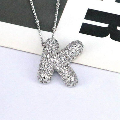 Copper Inlaid Zircon Letter Pendant Necklace for Women - Selvanelle