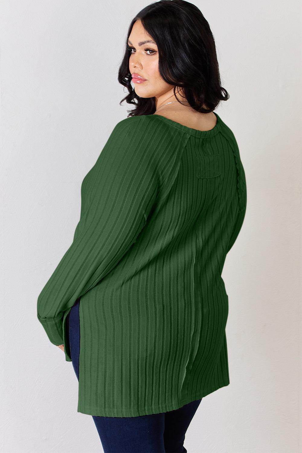 Basic Bae Full Size Ribbed Round Neck Slit T-Shirt for Women - Selvanelle