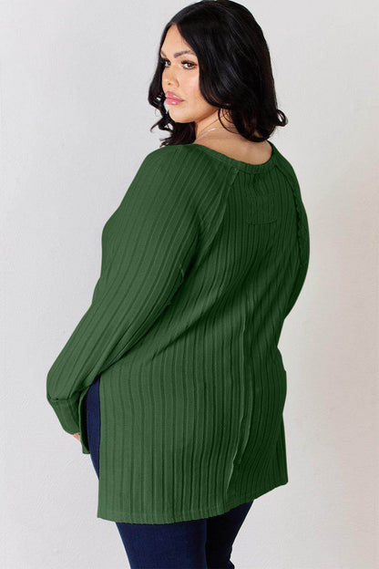 Basic Bae Full Size Ribbed Round Neck Slit T-Shirt for Women - Selvanelle