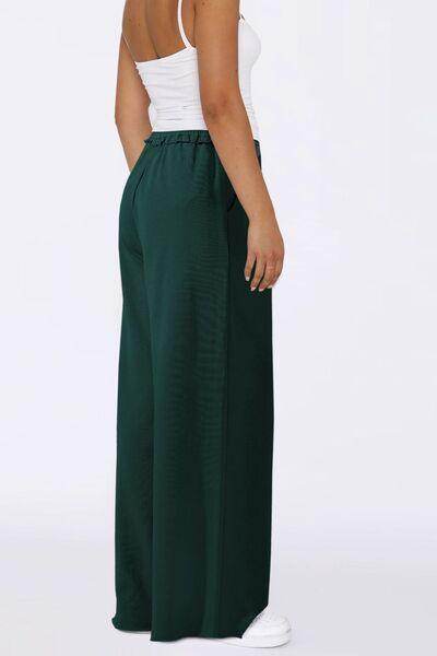 High Waist Wide Leg Pants with Pockets and Frill Detail - Selvanelle