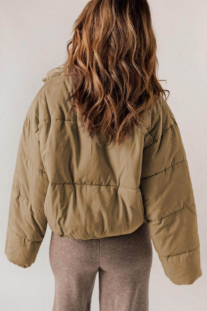 Zip Up Collared Neck Long Sleeve Winter Coat for Women - Selvanelle