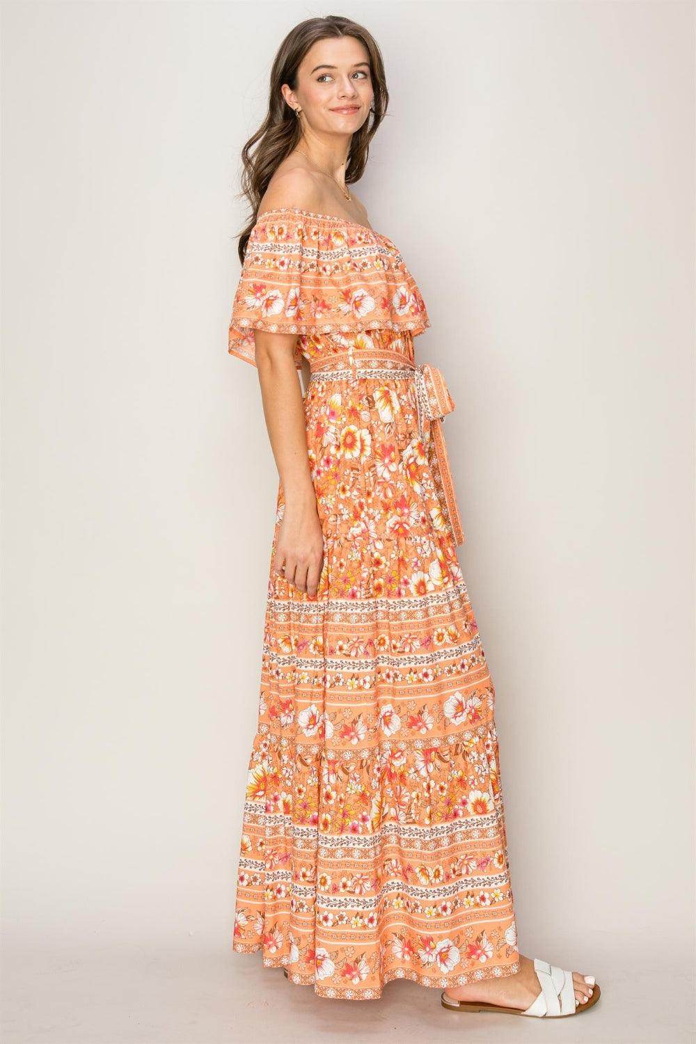 HYFVE Floral Off-Shoulder Tie Front Maxi Dress for Women - Selvanelle