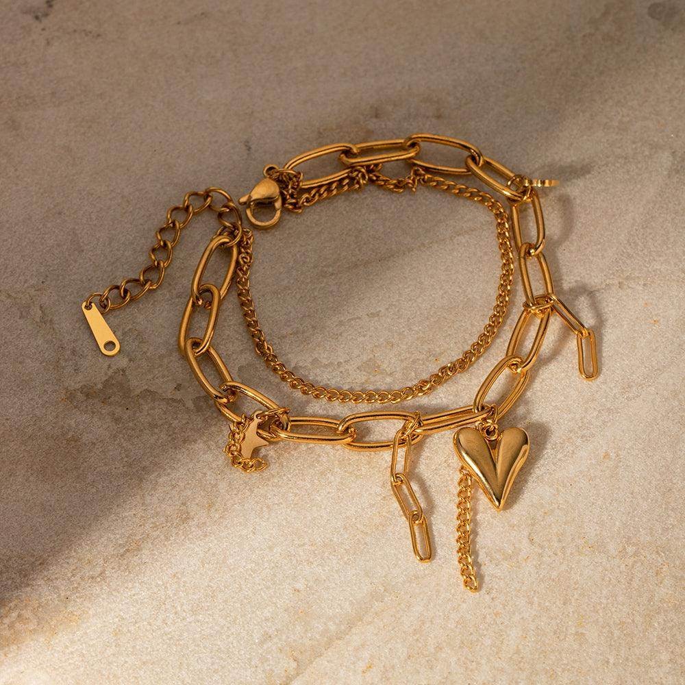 Stainless Steel Double Layered Charm Bracelet for Women - Selvanelle