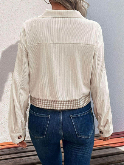 Perfee Pocketed Houndstooth Long Sleeve Jacket for Women - Selvanelle