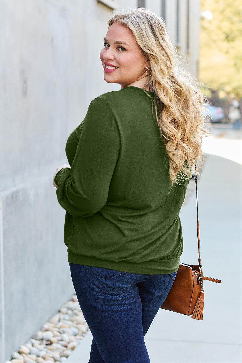 Basic Bae Full Size V-Neck Lantern Sleeve Top for Women - Selvanelle