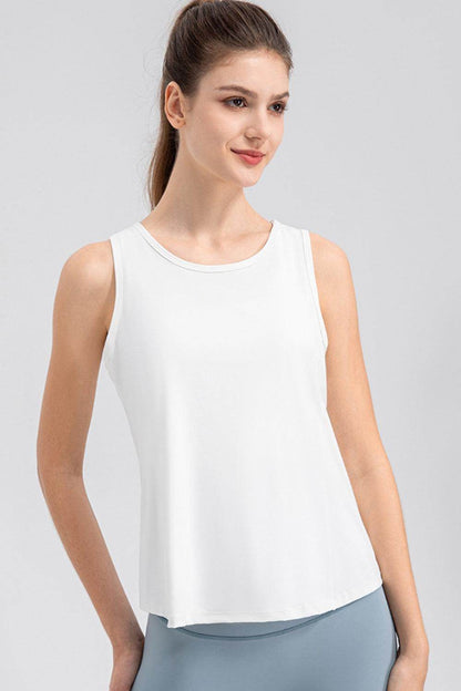 Wide Strap Round Neck Active Tank for Comfortable Workouts - Selvanelle
