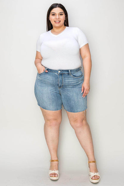Judy Blue Full Size High Waist Raw Hem Denim Shorts for Women - Selvanelle